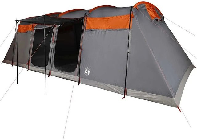 vidaXL Tunnel-Familienzelt für 10 Personen in Grau und Orange aus Polyester, wasserdicht - Bild 1
