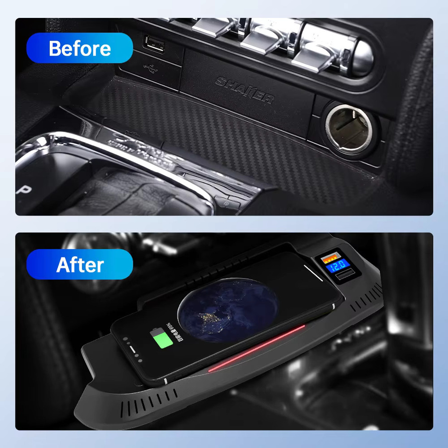 MOCENDO Kabelloses Autoladegerät für Ford Mustang GT 2015-2021 in Schwarz, passend für Xiaomi und iPhone - Bild 2