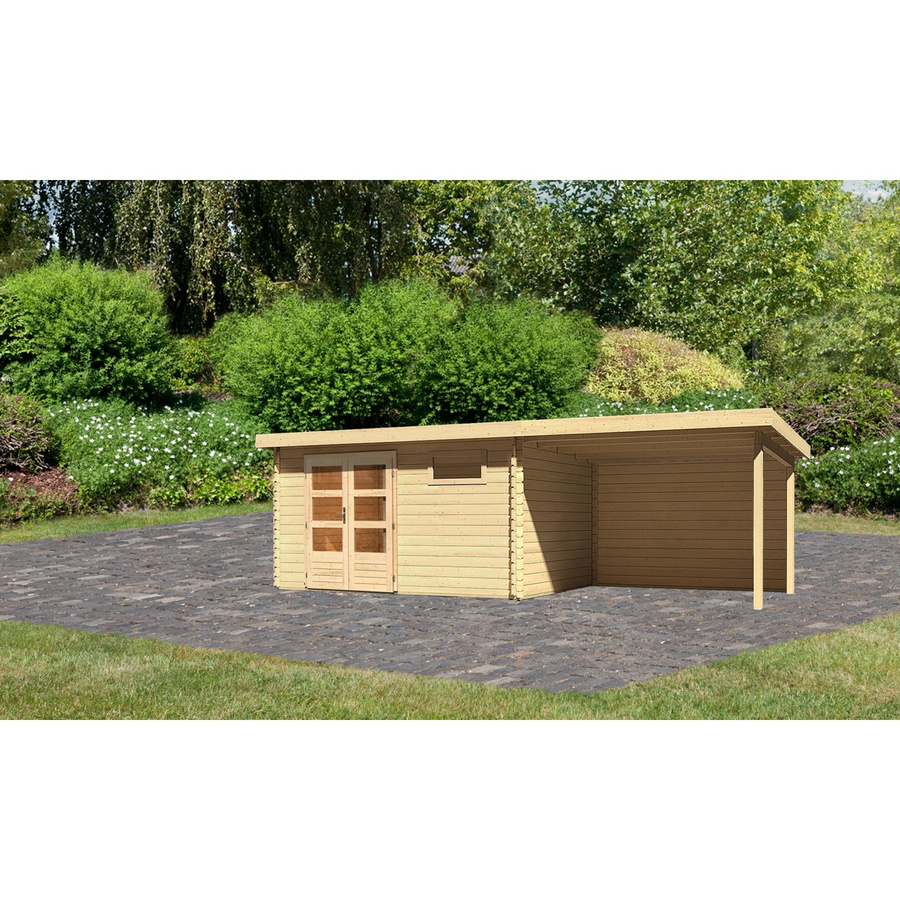 Karibu Holz-Gartenhaus Ängelholm in Blockbohlenbauweise mit Pultdach und modernem Design, Farbe: Braun, B/T/H: 370 x 280 x 222 cm - Bild 2