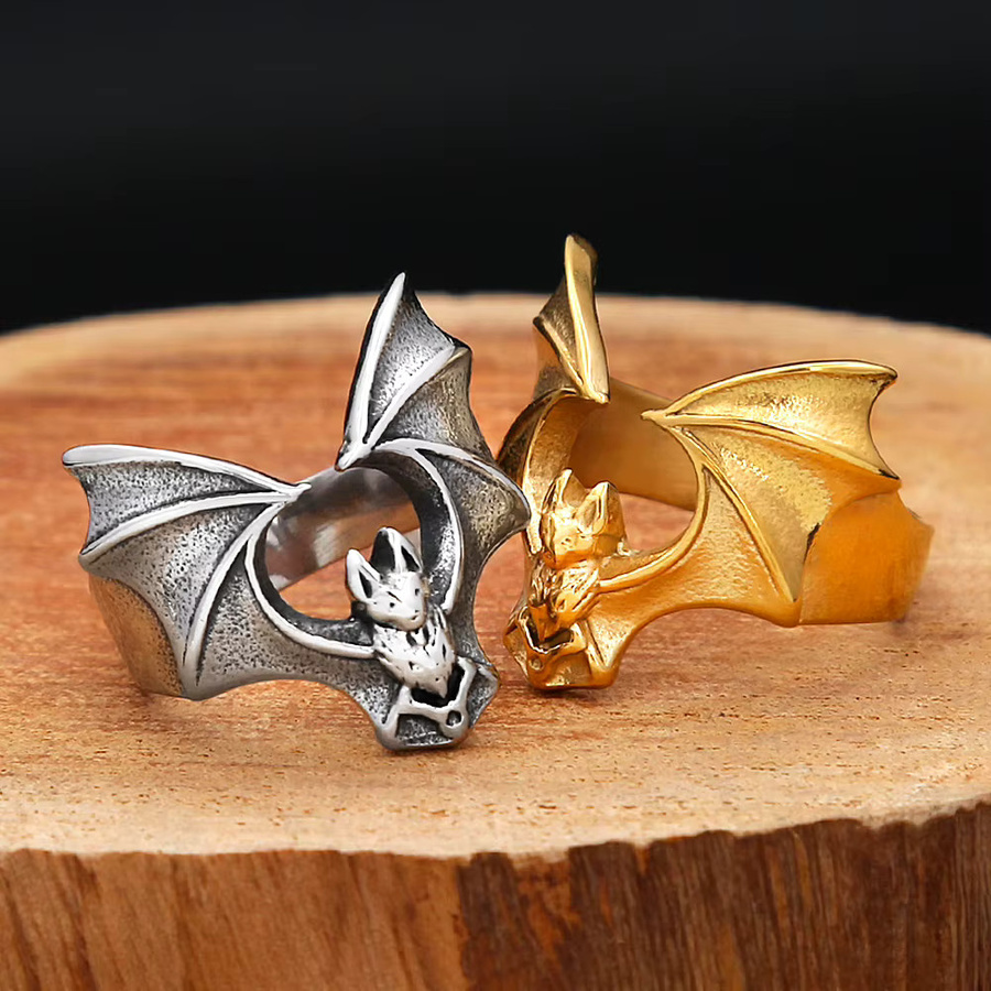 owlucky Fledermaus Ringe, Edelstahl, Vintage, Unisex, Bunt - Bild 2