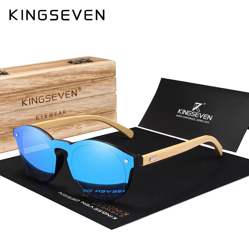 KINGSEVEN Sonnenbrille, randlos, rund, Holz, Unisex, polarisiert - Bild 1