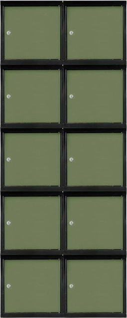 PROREGAL Blocky Schließfachwürfel Set aus 10 Einheiten mit Zylinderschloss und 2 Schlüsseln, Farbe: Anthrazit/Resedagrün, B/T/H: 40 x 40 x 40 cm - Bild 1