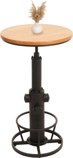 MCW Bartisch N20 aus Massiv-Holz in Braun, höhenverstellbar und drehbar mit Fußablage im Industrial Design, Durchmesser: 61 cm - Bild 1