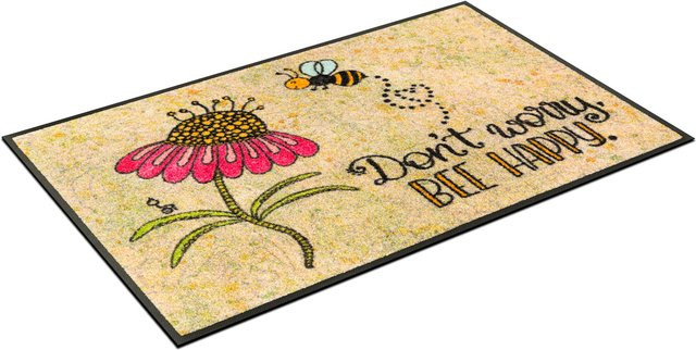 wash+dry by Kleen-Tex Fußmatte Bienchen und Blümchen in Sand/Multicolour, rechteckig, rutschhemmend und UV-beständig - Bild 1