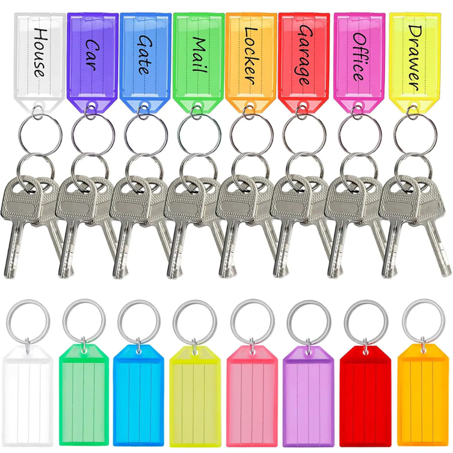 Kunststoff-Schlüsselanhänger mit transparenten Abdeckungen und geteilten Ringen in Multicolour für DIY-Gepäckanhänger und Artikel-Identifikation - Bild 1