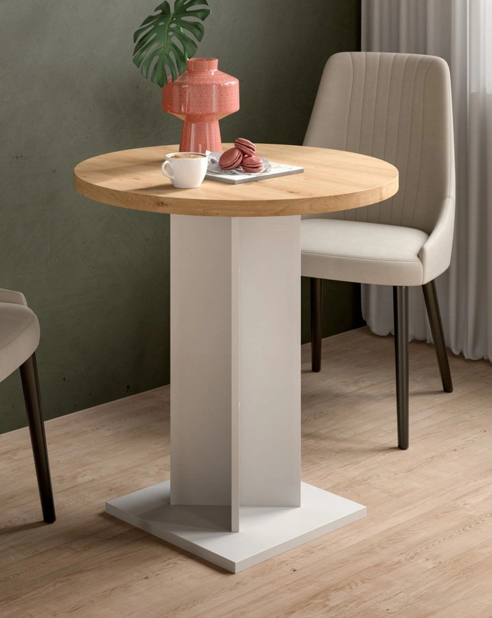 Runder Esstisch Anton von Inn.Furn in Eiche und Weiß, Durchmesser: 70 cm, Höhe: 76 cm - Bild 2