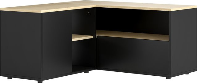 HOMCOM Eck-TV-Möbel Fernsehbank in Eiche und Schwarz mit Stauraum im skandinavischen Design - Bild 1