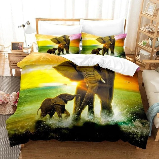 Bettwäsche Set mit 3D Elefant Motiv von Your Warm Home, Mikrofaser, Mehrfarbig, B/H: 135 x 200 cm - Bild 1