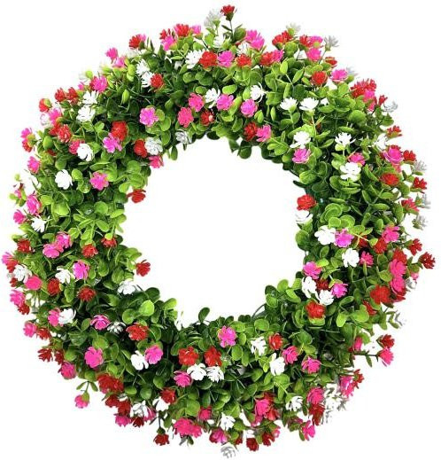 Amusedly Künstlicher Blumenkranz mit Eukalyptusgirlande und bunten Blumen, Durchmesser: 28 cm - Bild 1
