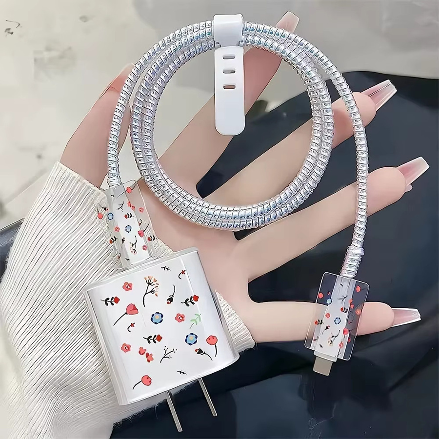 Transparente Blumenschutzhülle für US-Schnellladegeräte iPhone 15 16 Pro Max PD 18W 20W Schutzschale - Bild 3