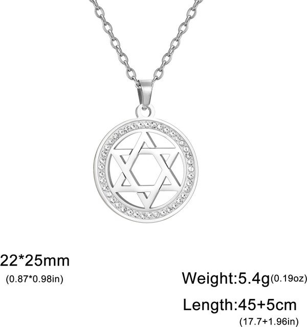 YULIN Choker Halskette Davidstern, Gold Edelstahl, Zirkonia, Damen, 45-50cm - Bild 1