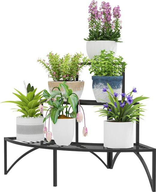 Outsunny 3-Etagen Pflanzenständer aus Metall in Schwarz für Innen und Außen, modernes Blumenregal für Wohnzimmer, Garten und Balkon, H x B x T: 87 x 60 x 60 cm - Bild 1