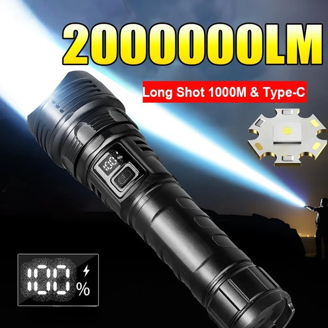 XIWANGFIRE Hochleistungs-LED-Taschenlampe wiederaufladbar Typ C, wasserdichte Outdoor-Handlampe in Schwarz - Bild 1