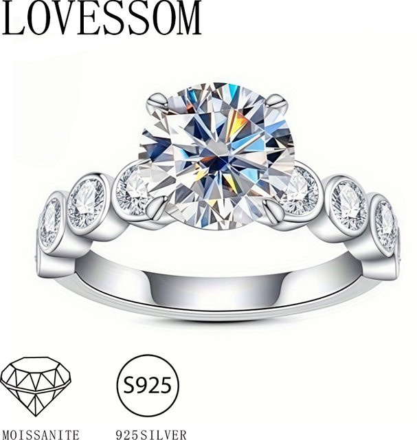 LOVESSOM Ehering 925 Silber, Moissanit, Unisex - Bild 1