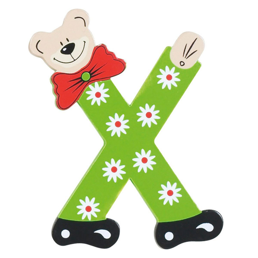 Playshoes Holzbuchstabe X mit Bär Motiv in Grün und Multicolour, selbstklebend - Bild 1
