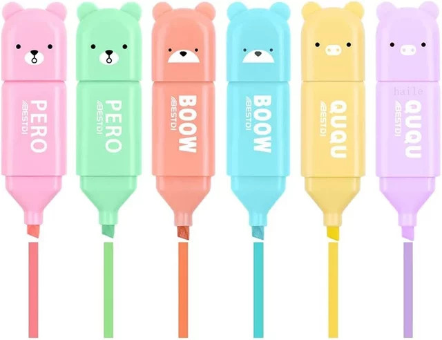 6er Set Kawaii Cartoon Mini Highlighter in Pastellfarben für Scrapbooking und Tagebuch - Bild 1