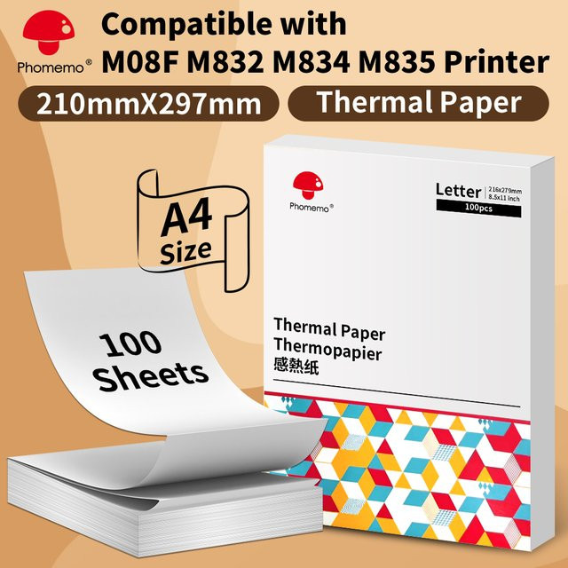 Phomemo A4 Thermodruckerpapier in Weiß, 2 Rollen, schnell trocknendes durchgehendes Briefpapier für tragbare Drucker M832, M833, M834 und M835 - Bild 1