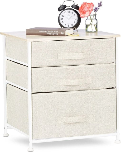 Relaxdays Regalsystem mit Schubladen aus Stahl, Stoff und MDF in Beige und Weiß, B: 53 cm, T: 48 cm, H: 40 cm - Bild 1