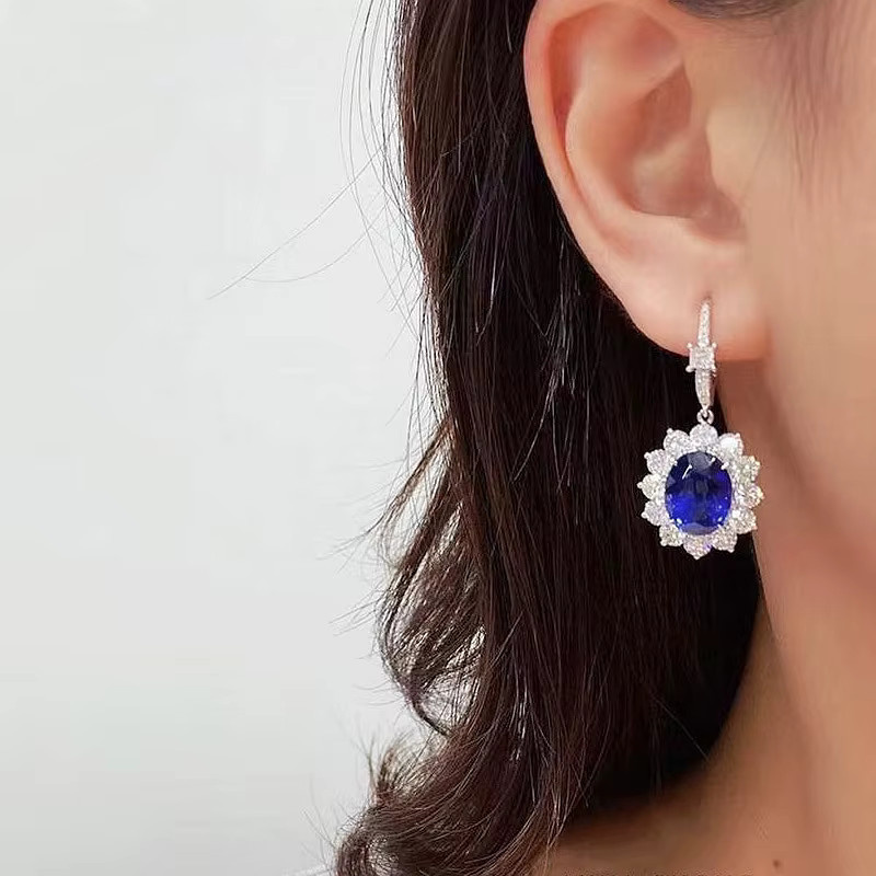 Huitan Ohrringe, Blau, Zirkonia, Silber, Damen, Vintage - Bild 2