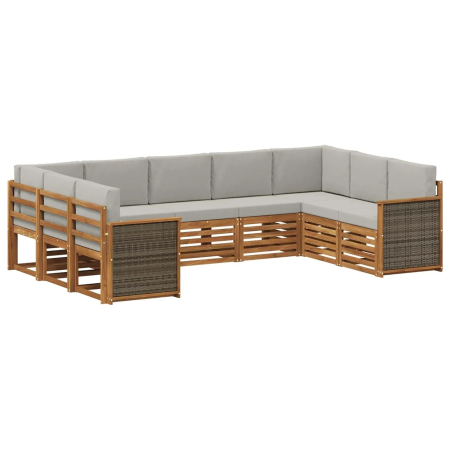 vidaXL Ecksofa Set in L-Form aus Akazienholz mit Kissen in Grau und Natur - Bild 2