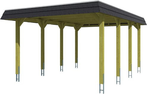 Skan Holz Carport Spreewald aus Nadelholz in Nussbaum mit flacher Dachform und EPDM Dachbahn, Breite: 396 cm, Höhe: 244 cm - Bild 3