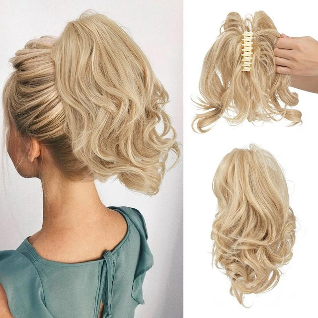MSSWIG Pferdeschwanzverlängerung, gewellt, beige, 25 cm, Unisex - Bild 1