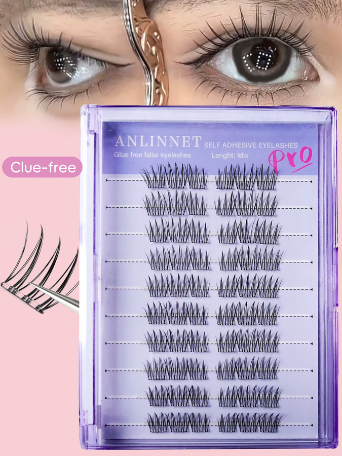 Anlinnet Falsche Wimpern, 10 Reihen, selbstklebend, natürlich, Unisex - Bild 5