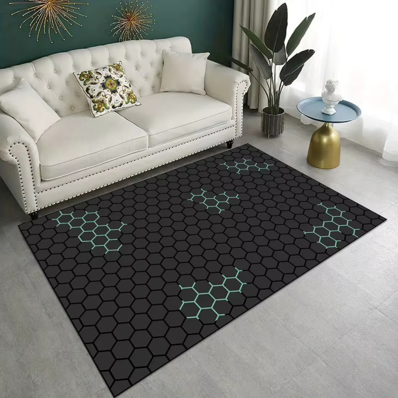 VIKAMA Cyberpunk Honeycomb Gaming-Teppich in Schwarz, rutschfester und verschleißfester Computer-Stuhlmatte im modernen geometrischen Design - Bild 2