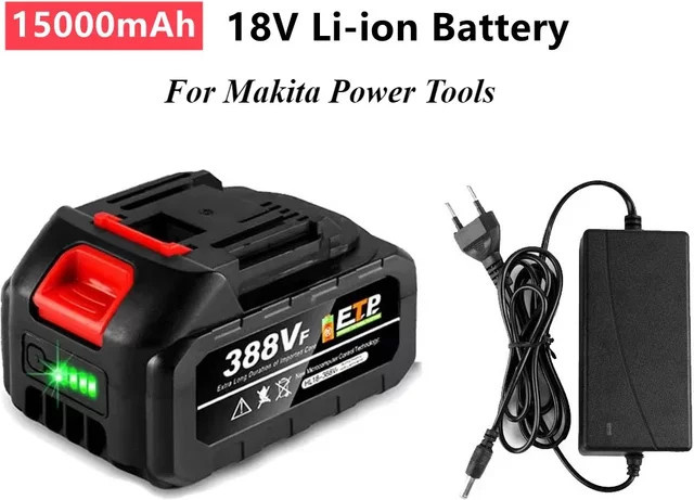 GJUELIRRA Lithium-Ionen-Akku 21V 388VF 15000mAh mit Batterieanzeige in Schwarz für Makita BL1830 BL1840 BL1850 Elektrowerkzeuge - Bild 1