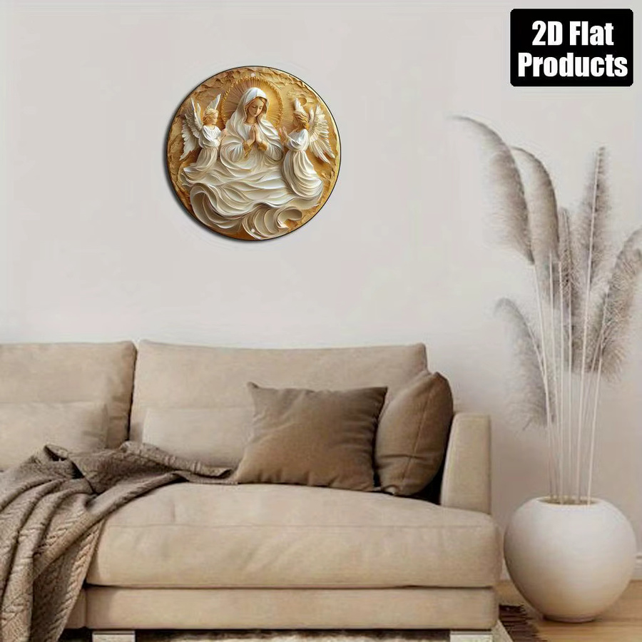 Rundes Aluminiumschild Potdemiel mit Jungfrau Maria Motiv im Retro-Stil, Durchmesser: 20 cm - Bild 4