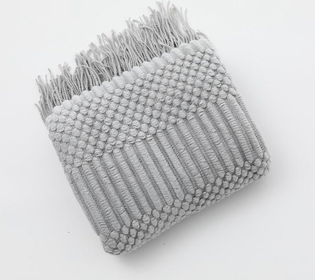 Senfgelbe Nordic Strickdecke mit Quasten, weiche Kuscheldecke aus Polyacryl, B/B: 127 x 172 cm - Bild 1