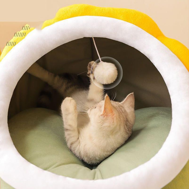 Yiran Furniture Katzenbett Dinosaurierkätzchen halbgeschlossen aus Korallen Fleece in Grün - Bild 2
