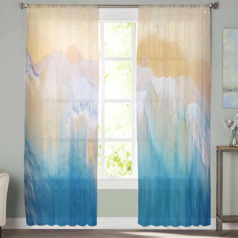 Super Six Chiffon-Fenstervorhang mit Ozean-Strand-Motiv in Weiß und Blau, transparentes Tüll-Paneel für Wohnzimmer und Schlafzimmer, Breite: 135 cm, Höhe: 114 cm - Bild 5