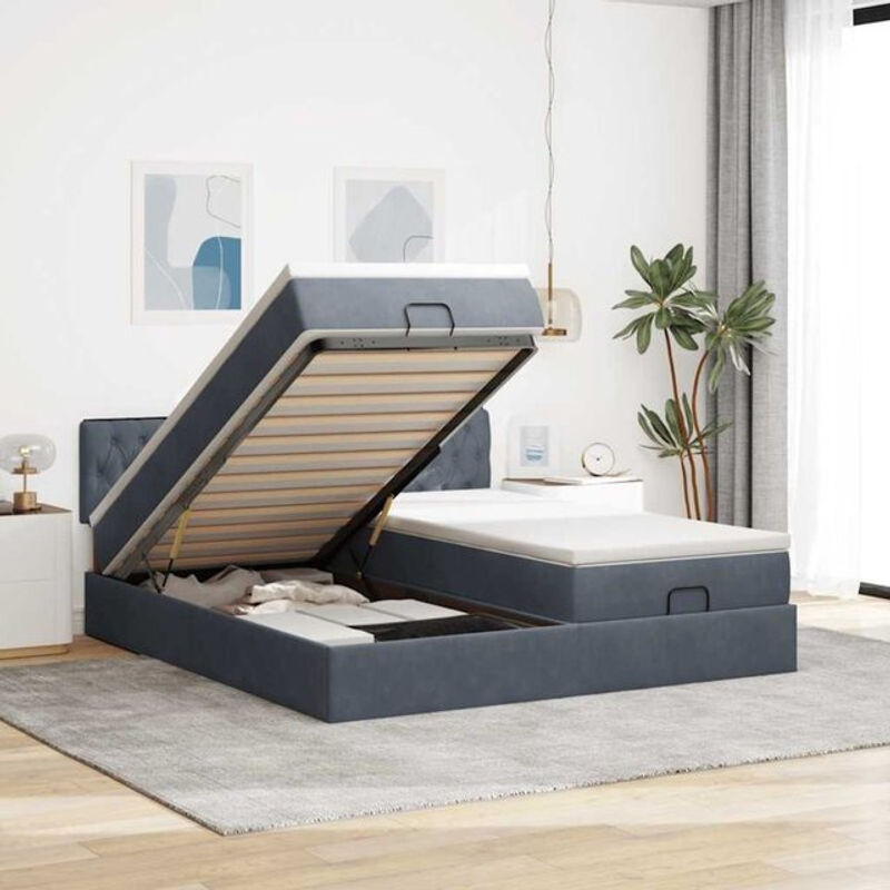 Vidaxl Polsterbett Ottoman mit Matratze und LED in Anthrazit Grau aus Samt, B/T/H: 160 x 200 x 78 cm - Bild 1