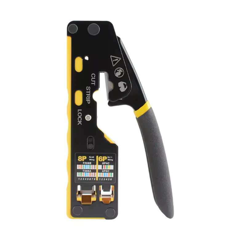 AOKIN RJ45 Netzwerk-Crimper 3-in-1 Crimp/Cut/Strip für LAN CAT8/7/6A/6/5E STP/UTP und RJ11/12 Tel Modularkabel in Gelb - Bild 5