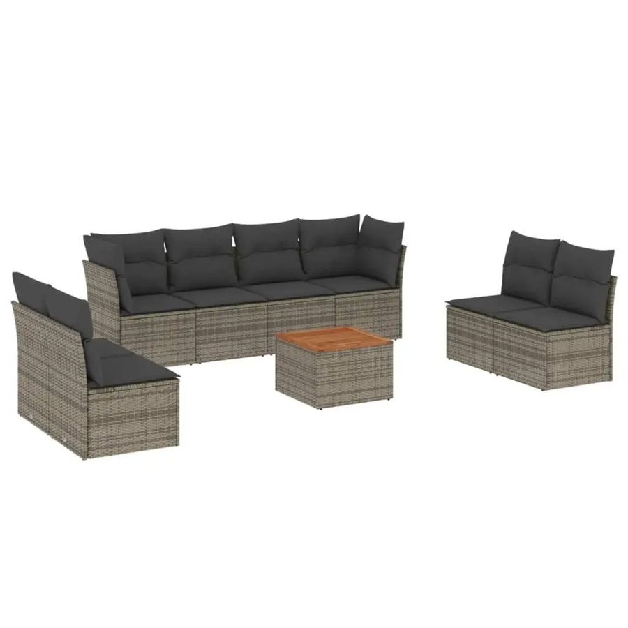 vidaXL 9-teilige Garten-Sofagarnitur in Grau aus Poly-Rattan mit Kissen und Stauraum - Bild 2