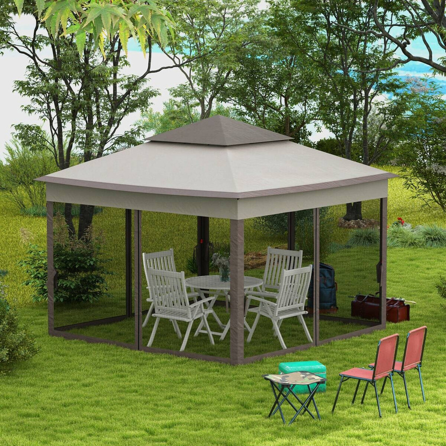Outsunny Faltpavillon Gartenzelt mit Seitenwänden in Hellgrau, B/T/H: 325 x 325 x 270 cm - Bild 3