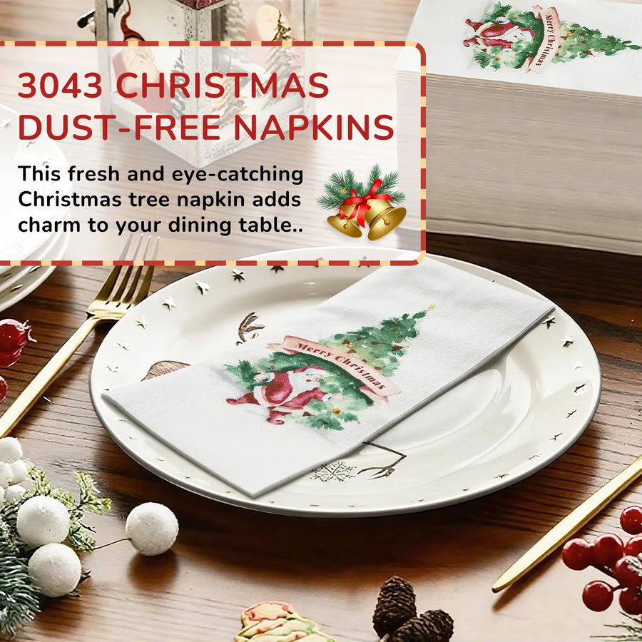 JINYU DOME Einweg-Dinner-Servietten aus Papier mit Weihnachtsbaum-Motiv in Weiß - Bild 3