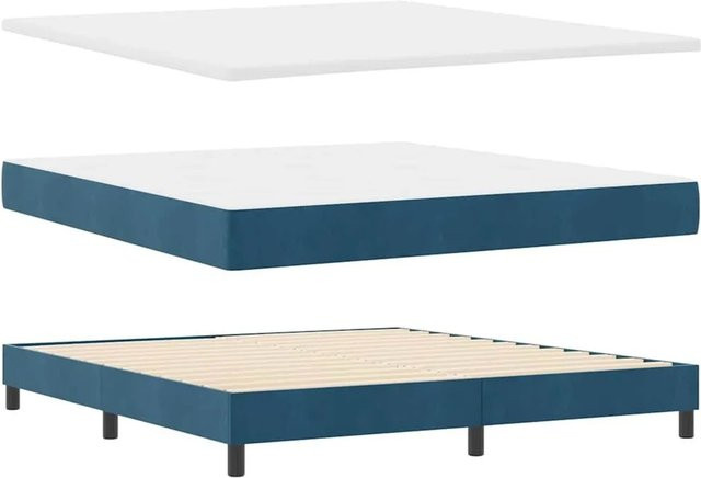 vidaXL Boxspringbett mit Matratze in Dunkelblau, Hybrid-Modell mit Federkern und Schaumstoff, B/T: 180 x 200 cm - Bild 1