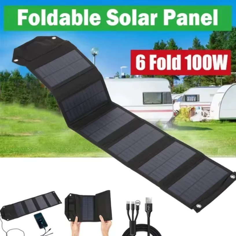 VIKEFON Faltbares Solarpanel mit 100W Schnellladung und USB-A Anschluss in Schwarz für Outdoor-Camping und Notstromversorgung - Bild 2