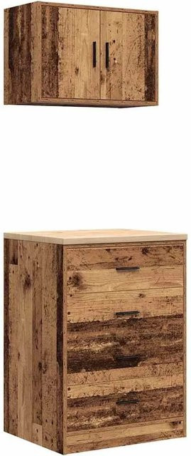 vidaXL Garagenschränke 2er-Set in Altholz-Optik, braun, wandmontierbar, B/H/T: 60 x 85 x 51 cm - Bild 1