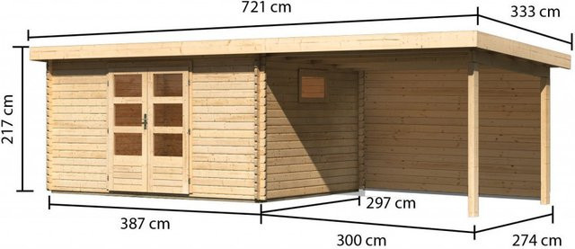 KARIBU Gartenhaus Trittau 5 aus Holz in Braun mit Anbaudach und Rückwand, B/H/T: 679 x 217 x 297 cm - Bild 1