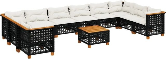 vidaXL 11-teilige Garten-Sofagarnitur aus Poly-Rattan und Akazienholz in Schwarz - Bild 1