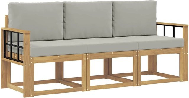 vidaXL Outdoor-Sofagarnitur 3-teilig aus Akazienholz in Weiß-Hellgrau B/T/H: 189,5 x 63 x 73 cm - Bild 1