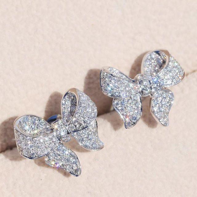 YIRAN Jewelry Ohrstecker, Schleife, Zirkonia, Silber, Damen - Bild 1