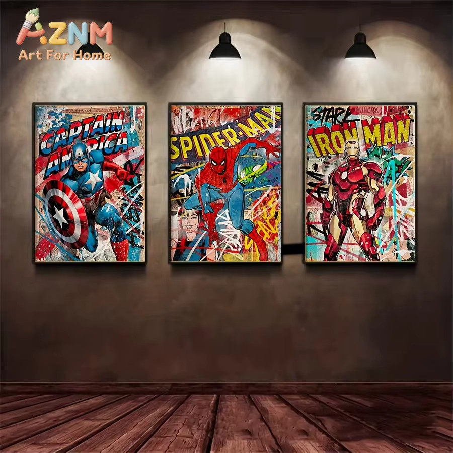 3er Set Marvel Avengers Leinwandgemälde mit Spiderman, Iron Man und Captain America als moderne Wandkunst für dein Wohnzimmer in Mehrfarbig - Bild 2