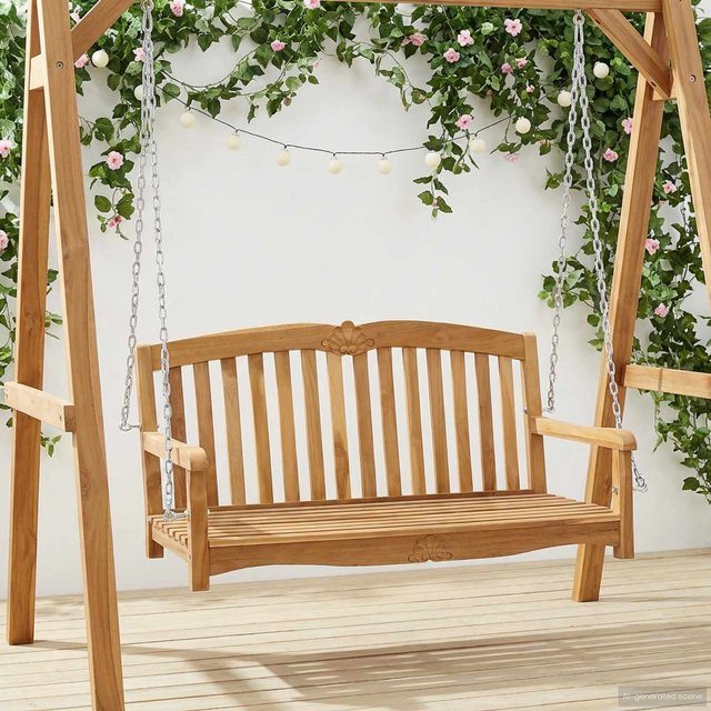 Yiwydaa Schaukelbank aus massivem Teakholz in Braun, B/T/H: 114 x 60 x 60,5 cm - Bild 1
