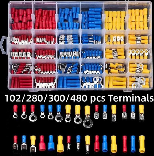 Umfassendes elektrisches Anschlussset mit 102 isolierten Spaten-, Ring-, Gabel- und Stoßverbindern in Multicolor - Bild 1