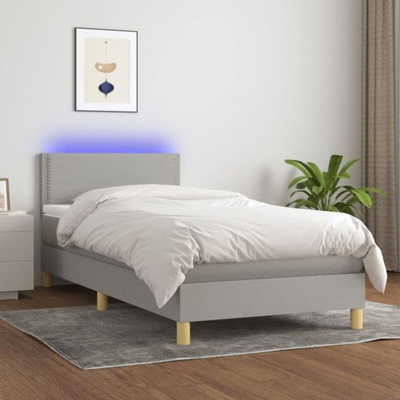 vidaxl Boxspringbett mit Matratze in Grau und Weiß aus Stoff, B/T/H: 90 x 190 x 78 cm - Bild 1