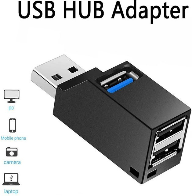 QUERPXAF USB 3.0 Hub Multi Port Splitter Adapter für Laptop und PC in Schwarz - Bild 1